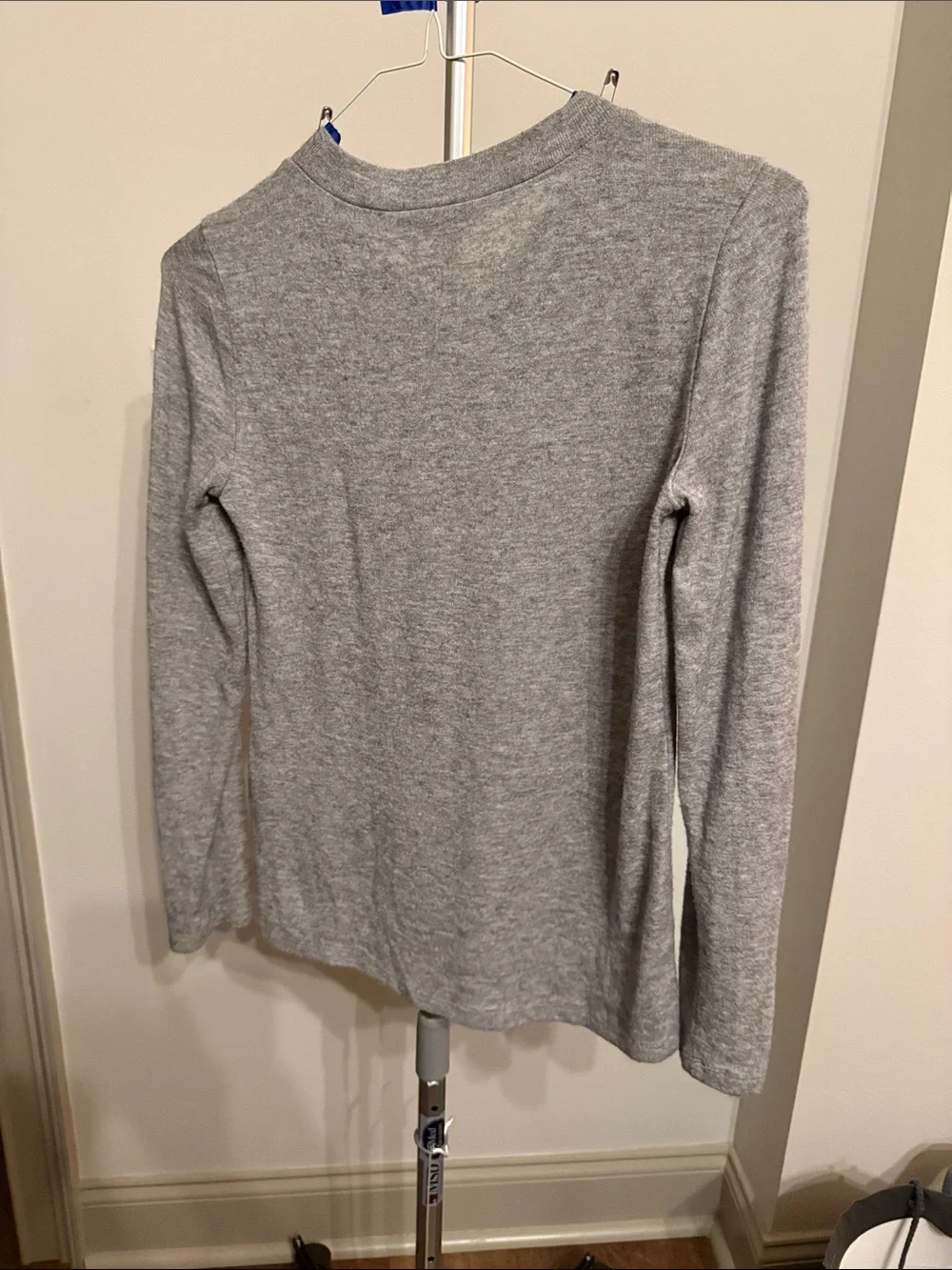 INC International Concepts Heather Gray Lace-Up Shoulder Crewneck Sweater